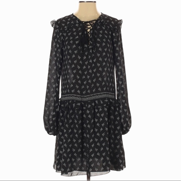 Maxi Studio Black Floral Lace-Up Tassel Mini Dress - Picture 1 of 5